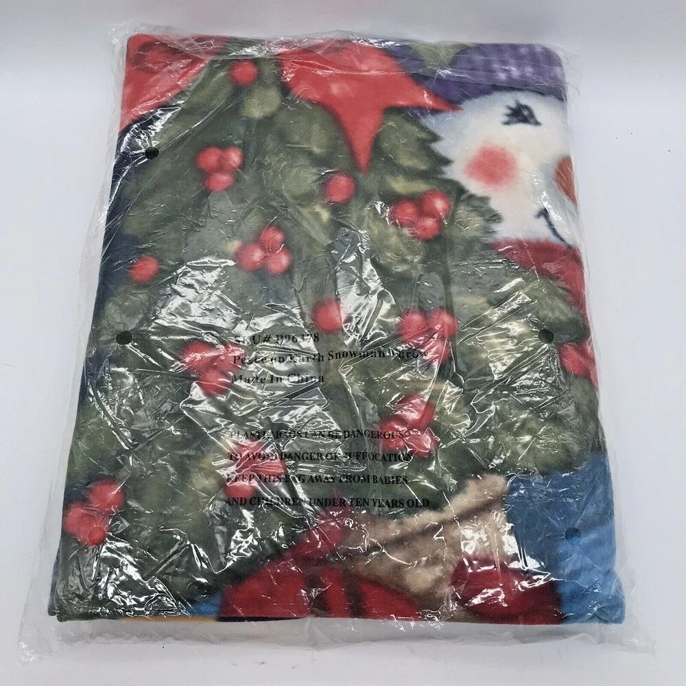 Peace On Earth Snowman Christmas Fleece Throw Blanket Multicolor 51 x 64 in.